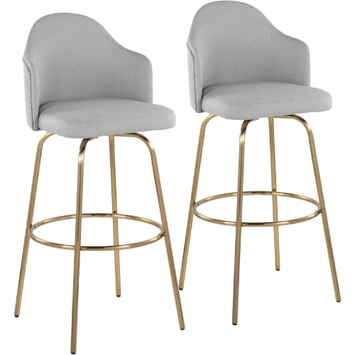 Ahoy 29" Bar Stool in Light Grey Fabric, Gold Metal & Gold Footrest (Set of 2)